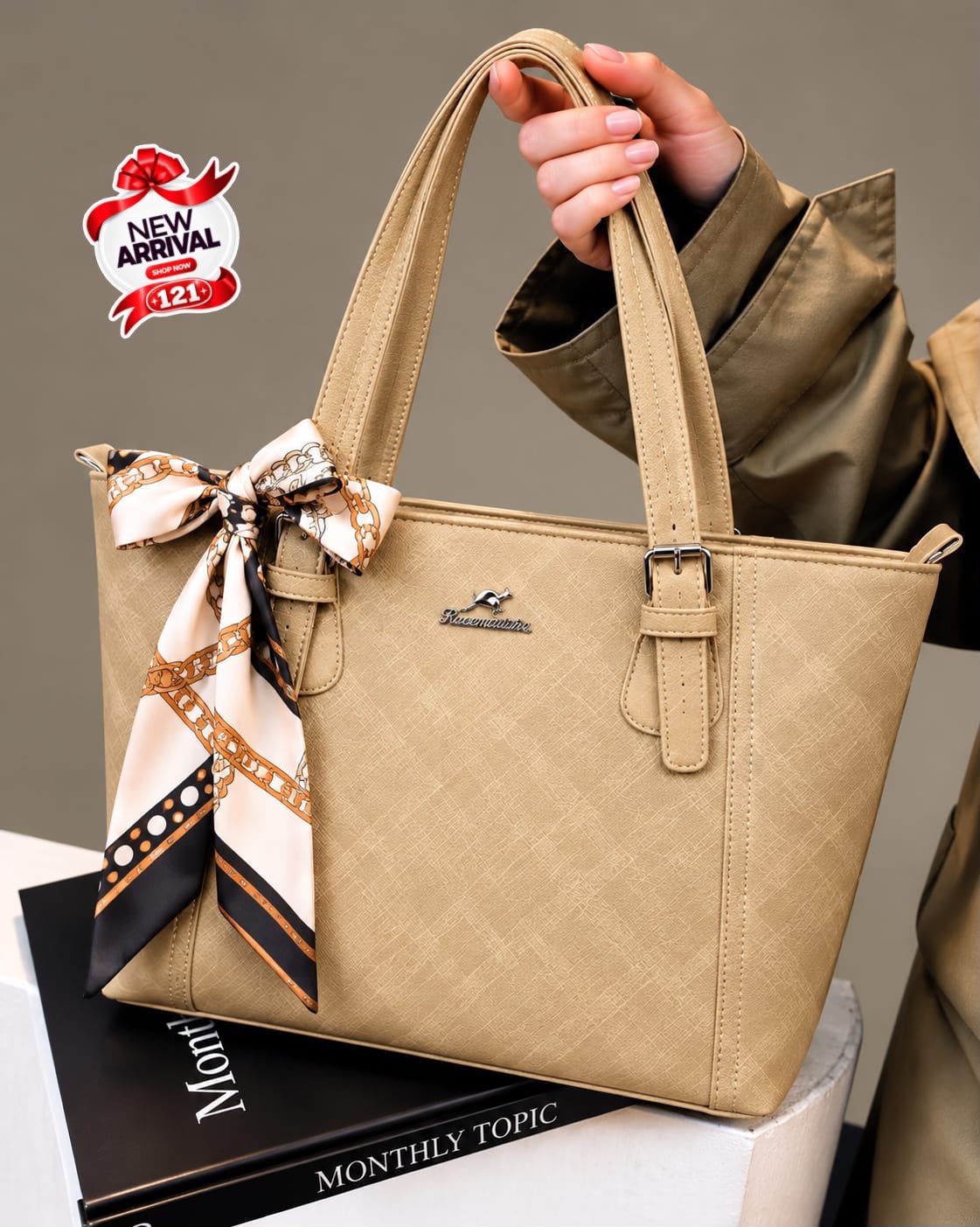 Slate Grey Work Tote Bag with Silk Scarf Tie