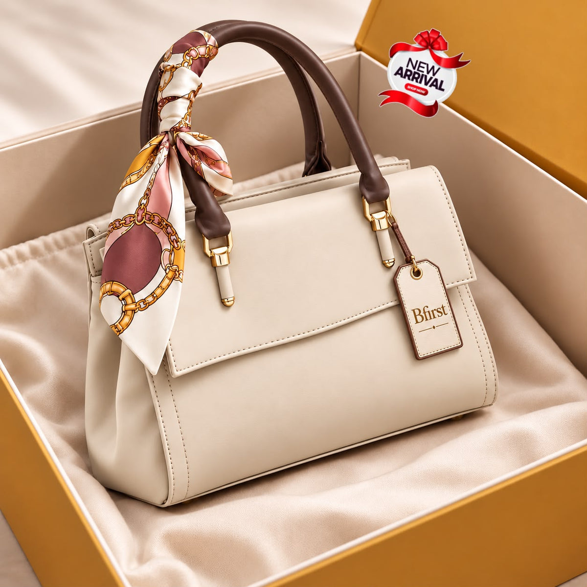 Rose Pink Party Satchel Handbag with Scarf Handle
