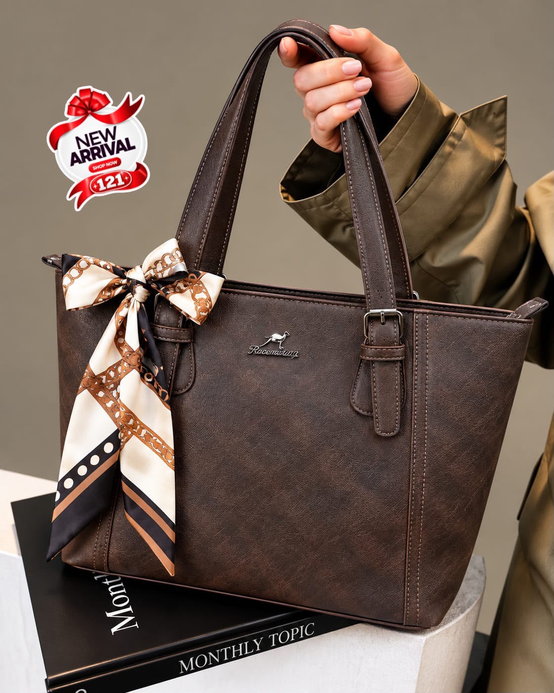 Slate Grey Work Tote Bag with Silk Scarf Tie