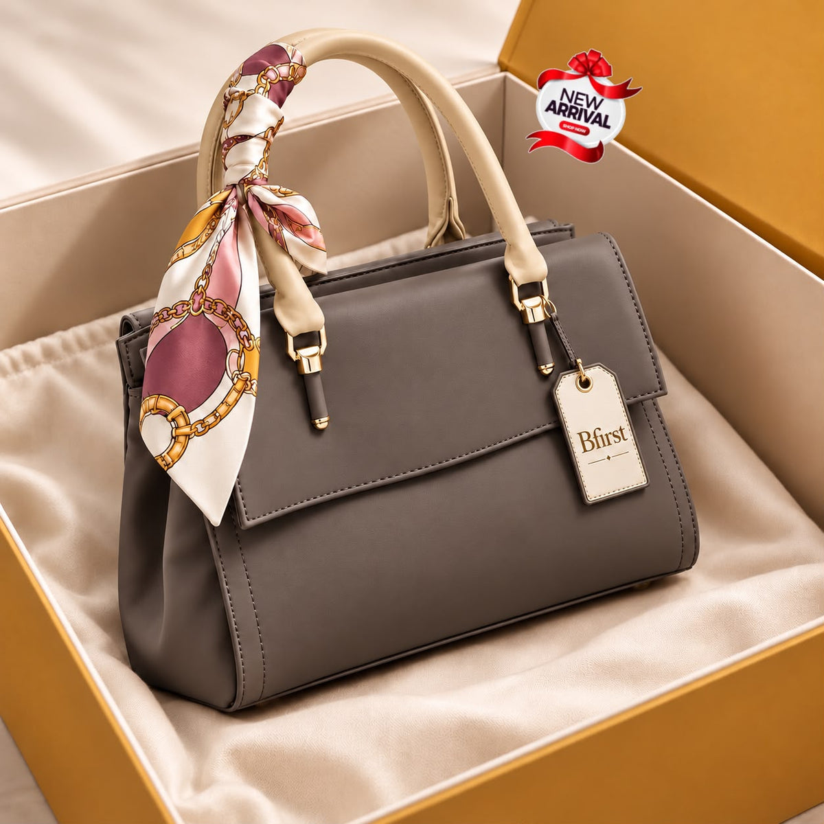 Rose Pink Party Satchel Handbag with Scarf Handle
