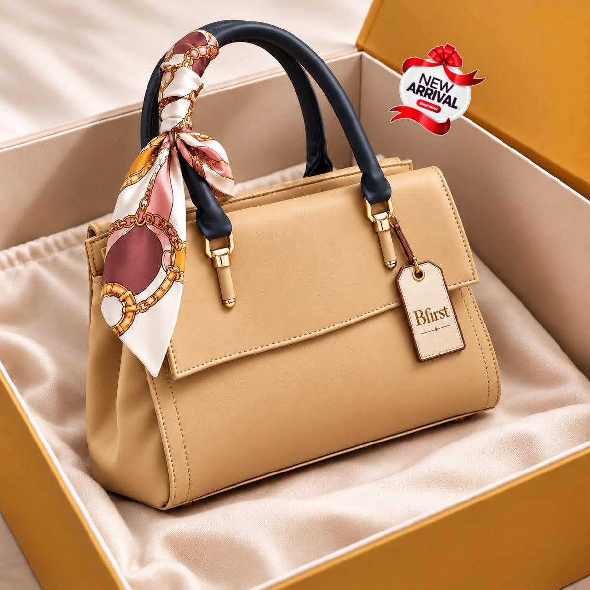Rose Pink Party Satchel Handbag with Scarf Handle