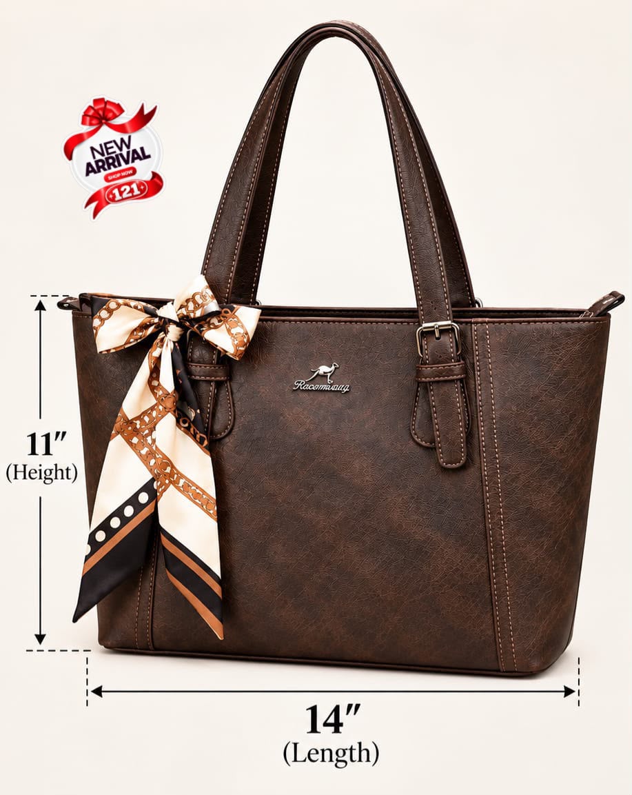 Slate Grey Work Tote Bag with Silk Scarf Tie