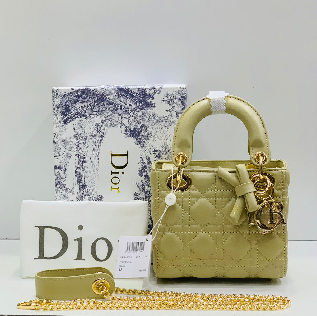 Cannage Quilted Mini Handbag with White Bow Charm
