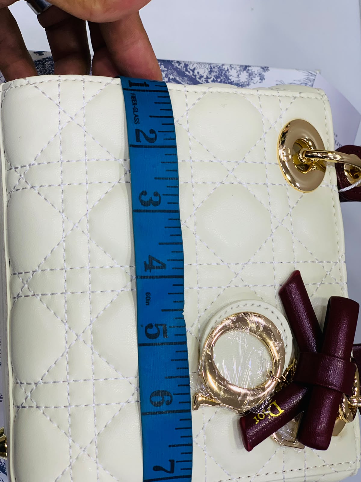 Cannage Quilted Mini Handbag with White Bow Charm