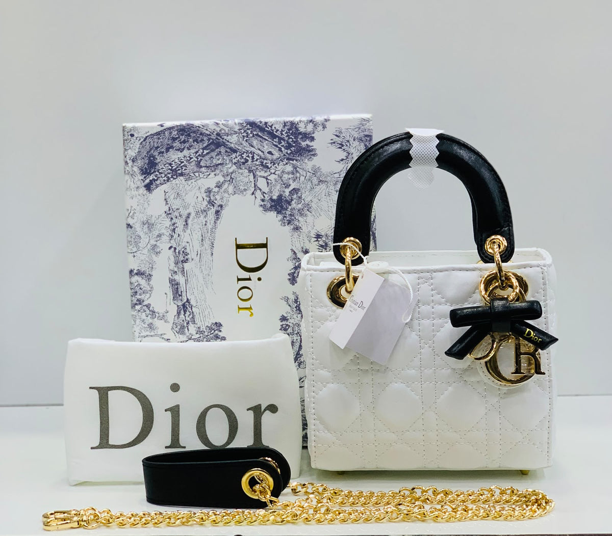 Cannage Quilted Mini Handbag with White Bow Charm