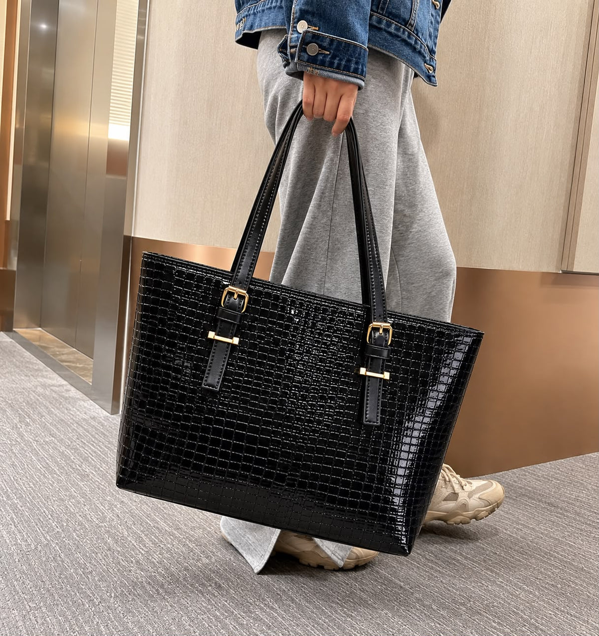 White Croc-Embossed Executive Tote Bag