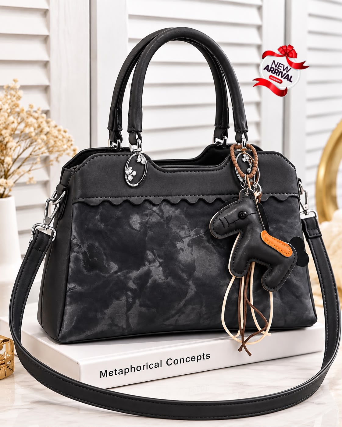 Marble Elegance Premium Textured Handbag & Crossbody Bag