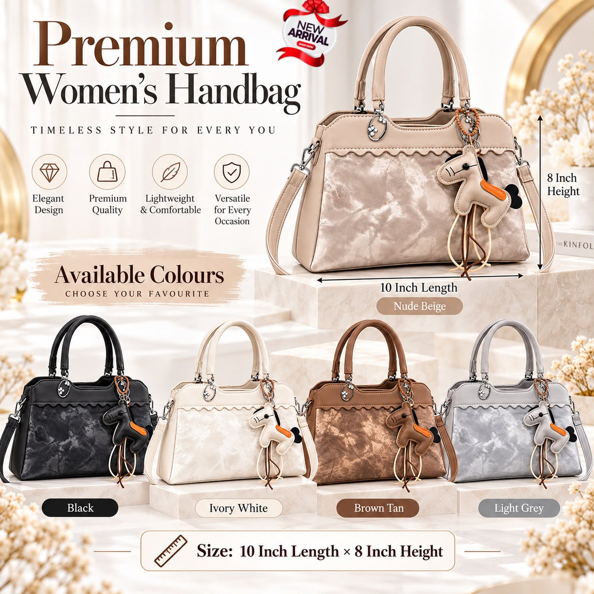 Marble Elegance Premium Textured Handbag & Crossbody Bag