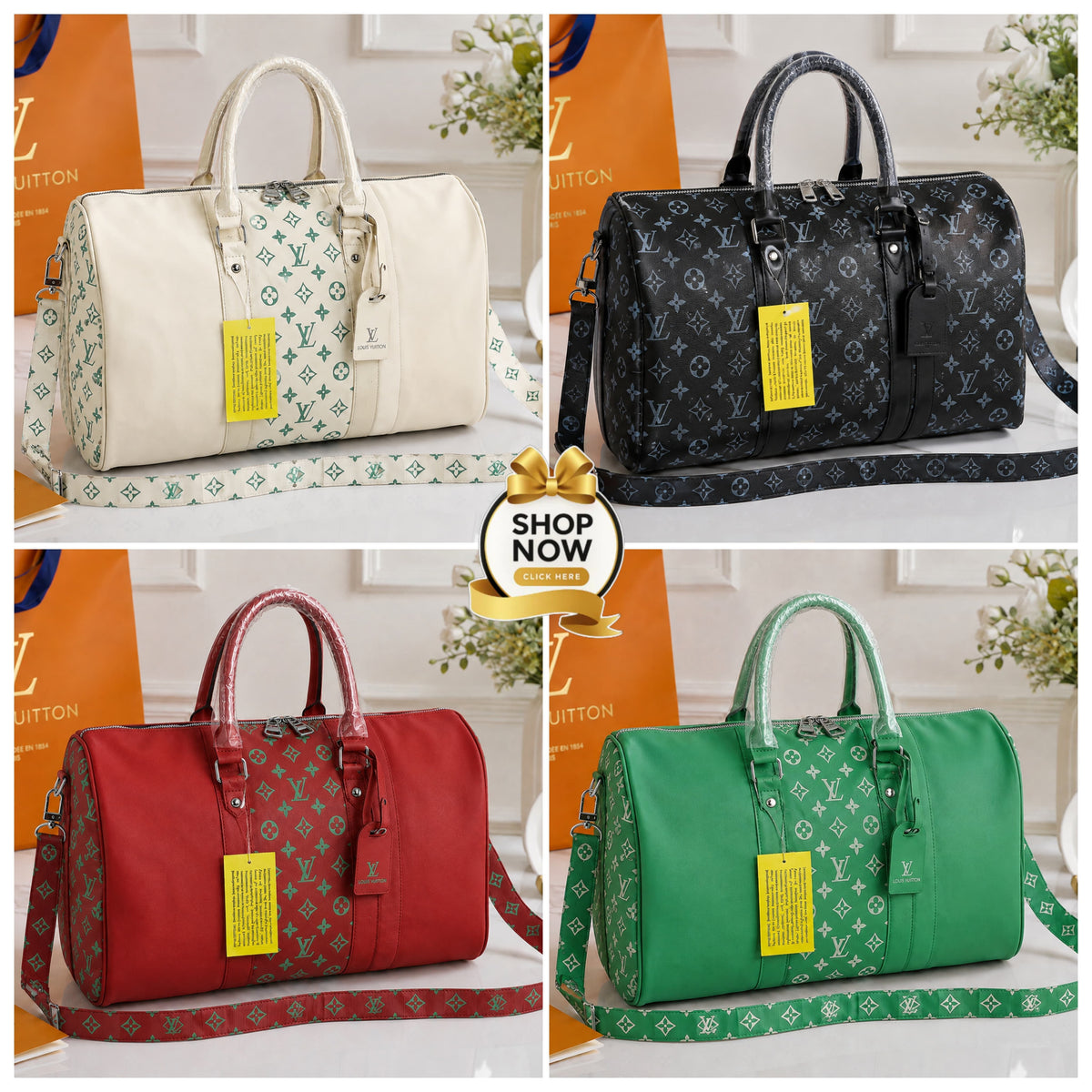Monogram Luxe Leather Travel Duffle Bag