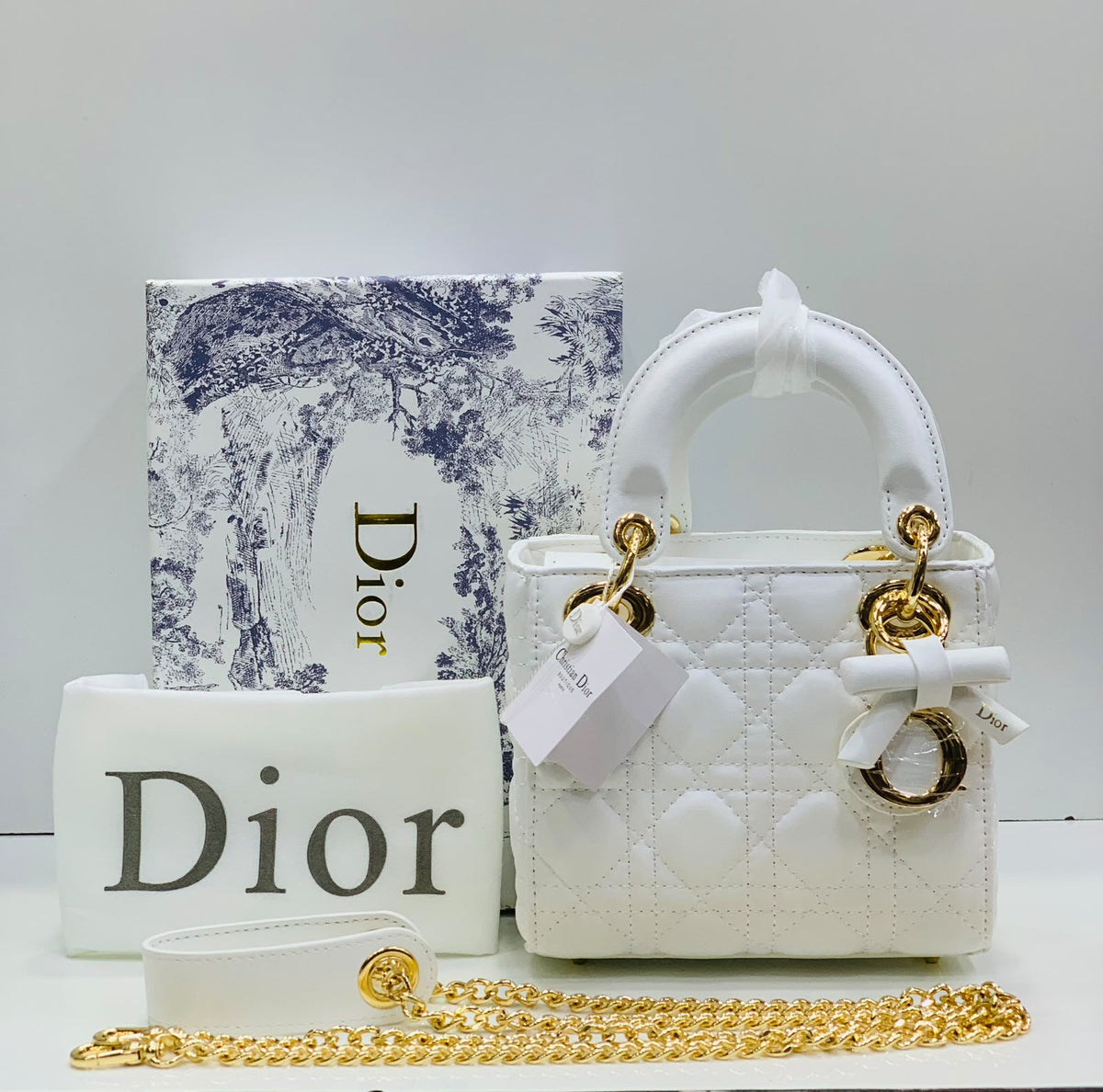 Cannage Quilted Mini Handbag with White Bow Charm